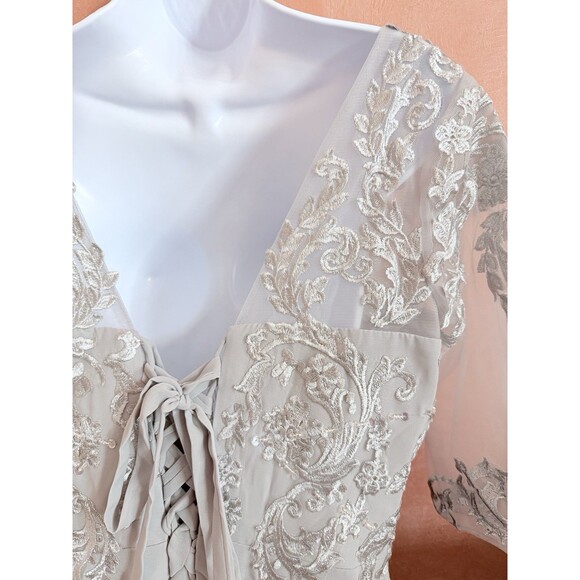 Miss Veil Womens Light Gray Short Sleeve Boat Neck Midi A-Line Dress Size Large - Picture 10 of 11